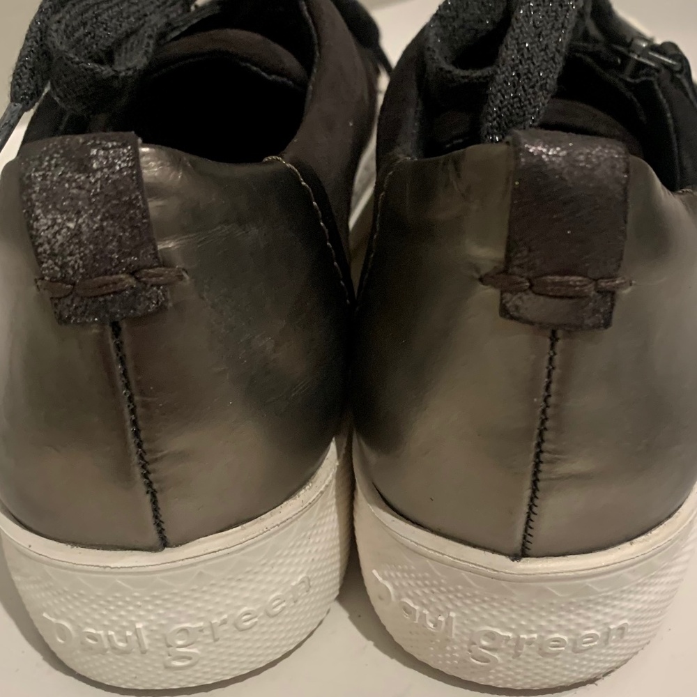 Paul Green Toby Leather Lace-Up Sneakers Side Zip Charcoal Slate Shoes US 7.5 - Picture 6 of 8